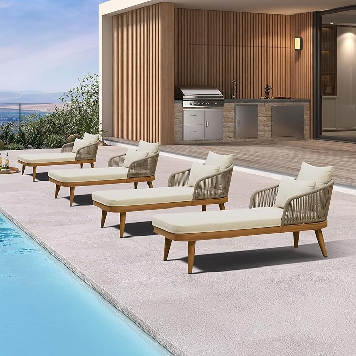 PURPLE LEAF Outdoor Chaise Lounge 4 Pieces with Thick Cushion, Aluminum Frame Patio Lounge Chair ... | Amazon (US)
