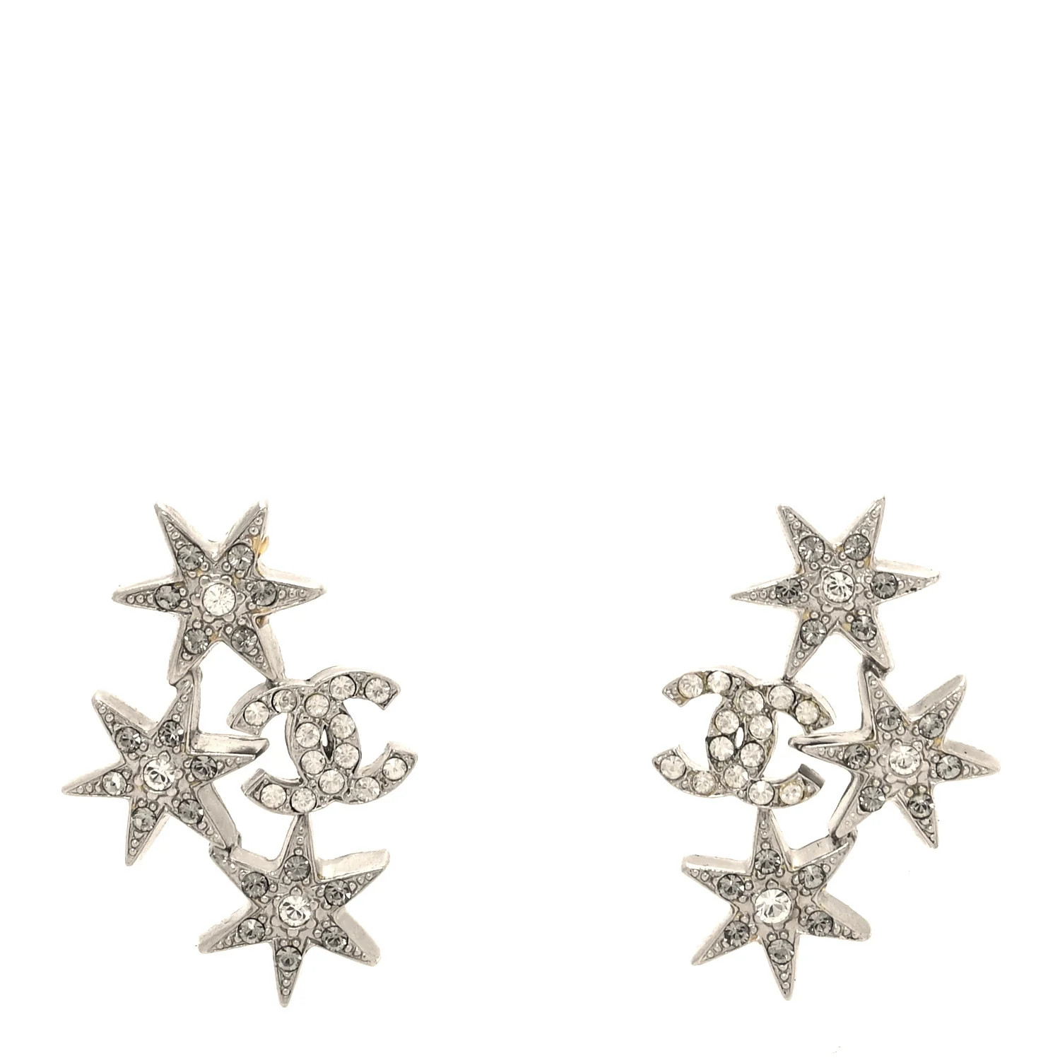 CHANEL Crystal Star CC Earrings Silver | FASHIONPHILE (US)