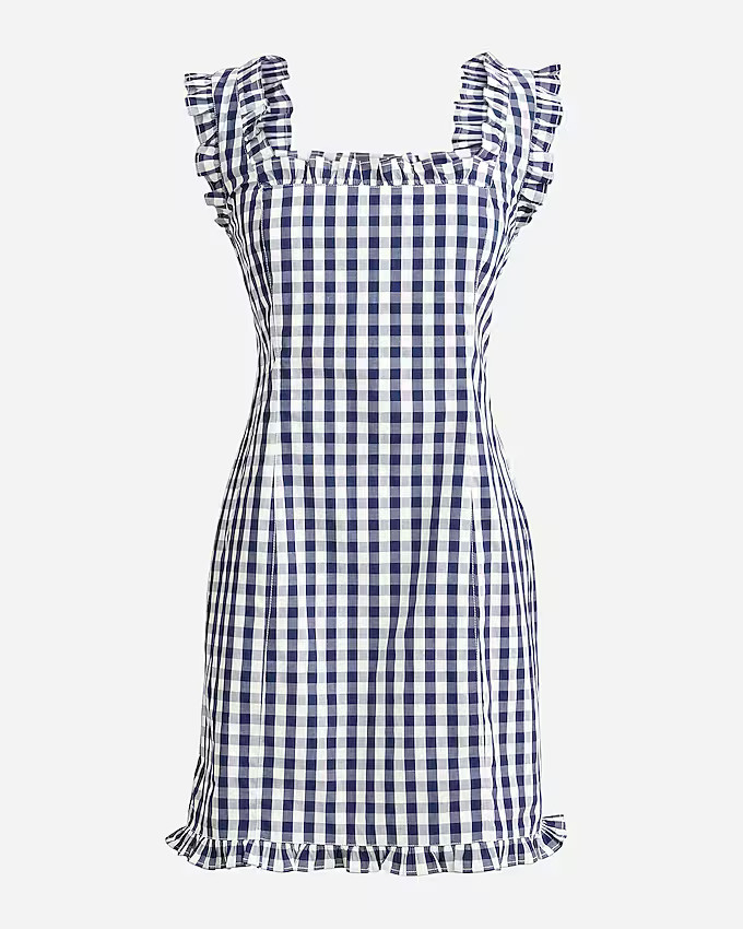 Ruffle-trim stretch cotton poplin mini dress in gingham | J. Crew US