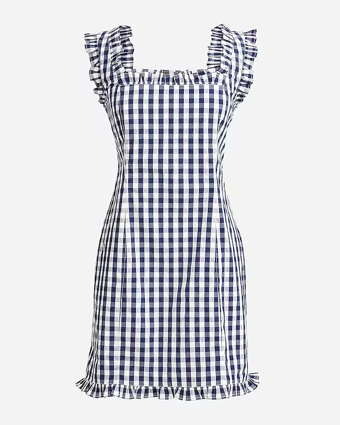 Ruffle-trim stretch cotton poplin mini dress in gingham | J.Crew US