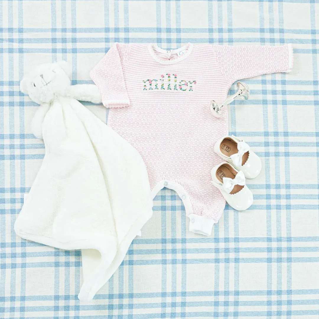 Floral Name Long Sleeve Knit Romper // Pink Floral Baby Girl Monogram Romper, Paty Gown Monogram,... | Etsy (Global)