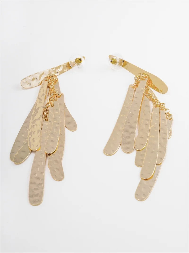 Scenario Women's Gold\u2011Tone Hammered Fringe Drop Earrings | Walmart (US)