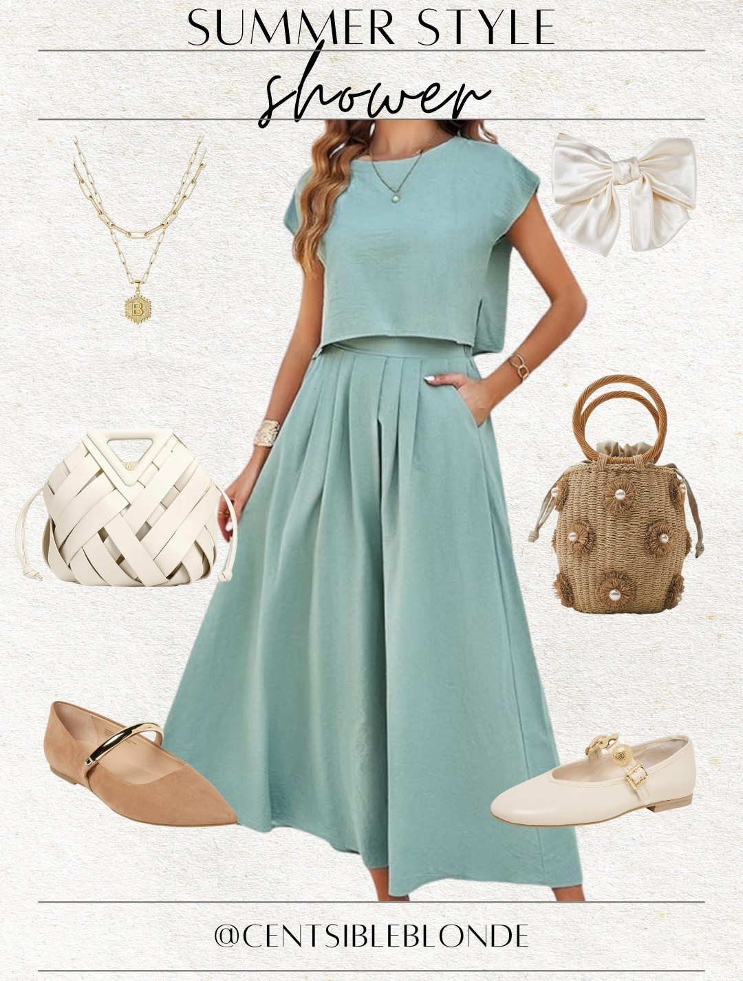 Shower outfit, summer style, summer outfit, Mary Jane flats, work flats, handbag, hairbow, hair clip, matching set, two piece set, skirt set, ballet flat, gold necklaces, textured handbag, beach vacation

#LTKStyleTip #LTKShoeCrush #LTKFindsUnder50