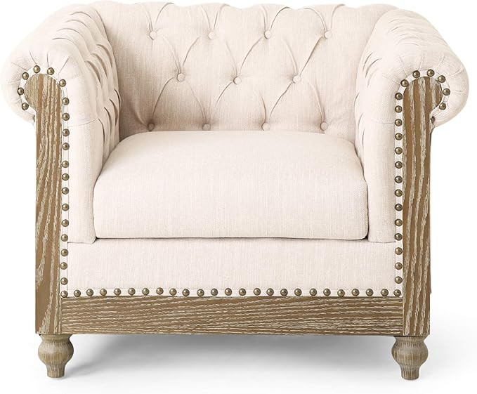 Christopher Knight Home Castalia Club Chair, Beige + Dark Brown 33.5D x 39W x 28H Inch | Amazon (US)