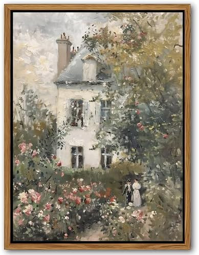 Floating Framed Canvas Vintage Wall Art, Neutral English Cottage Rose Garden Oil Paintings Print,... | Amazon (US)