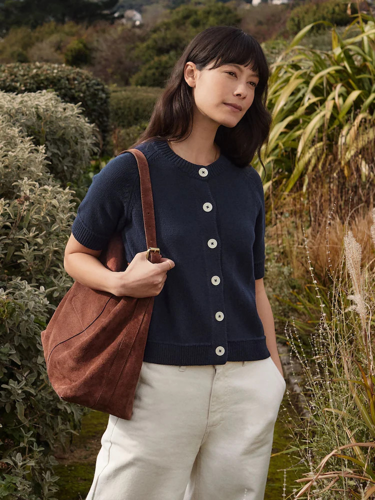 Celtic & Co. Blue Cotton Blend Half Sleeve Cardigan | Next EU