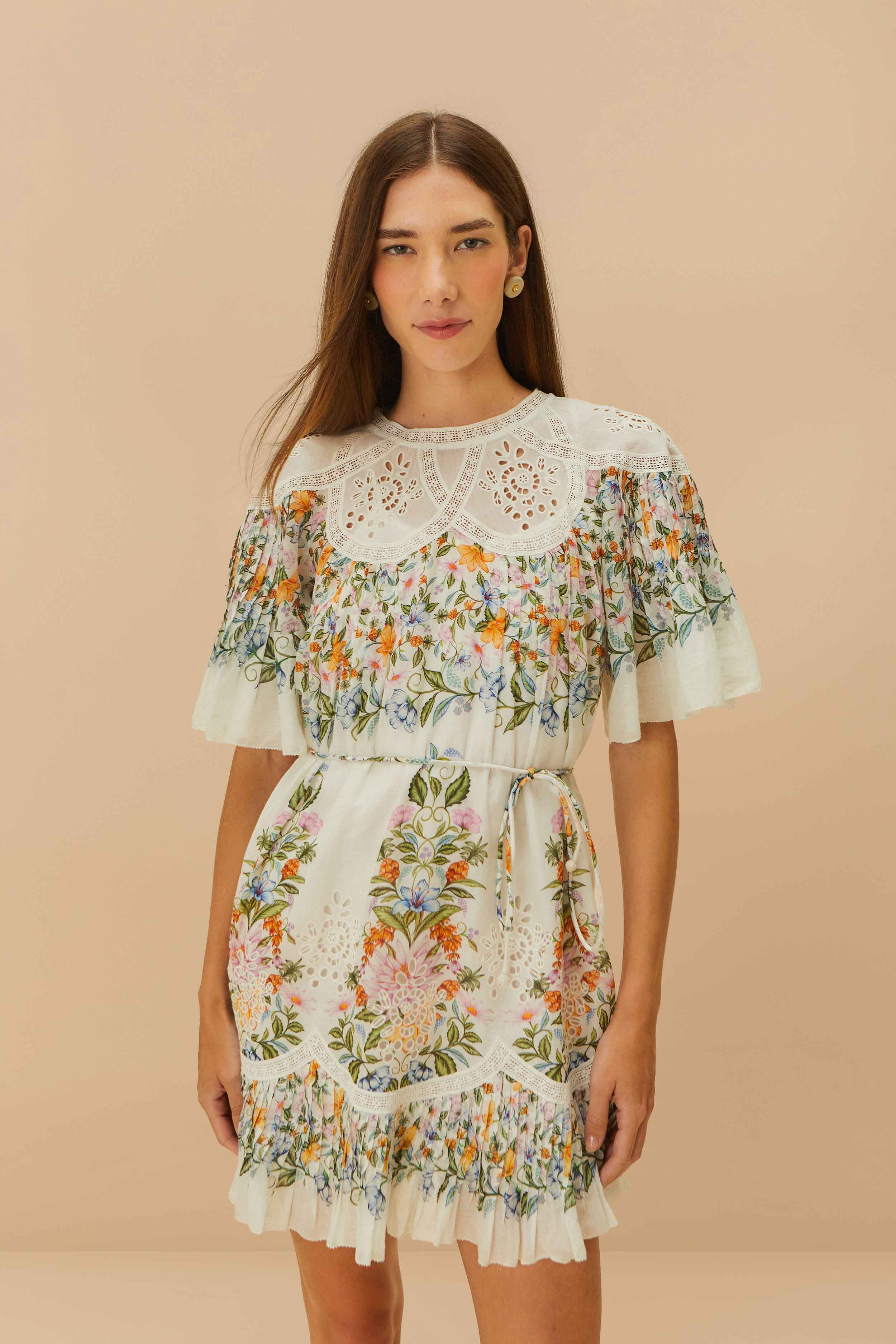 Off-White Sweet Bloom Bouquet Mini Dress | FarmRio (US)
