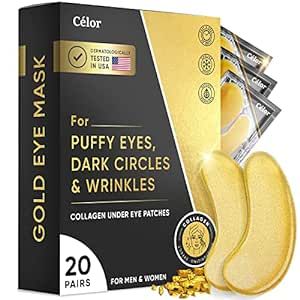 Under Eye Patches (20 Pairs) - Gold Under Eye Mask Amino Acid & Collagen, Under Eye Mask for Face... | Amazon (US)