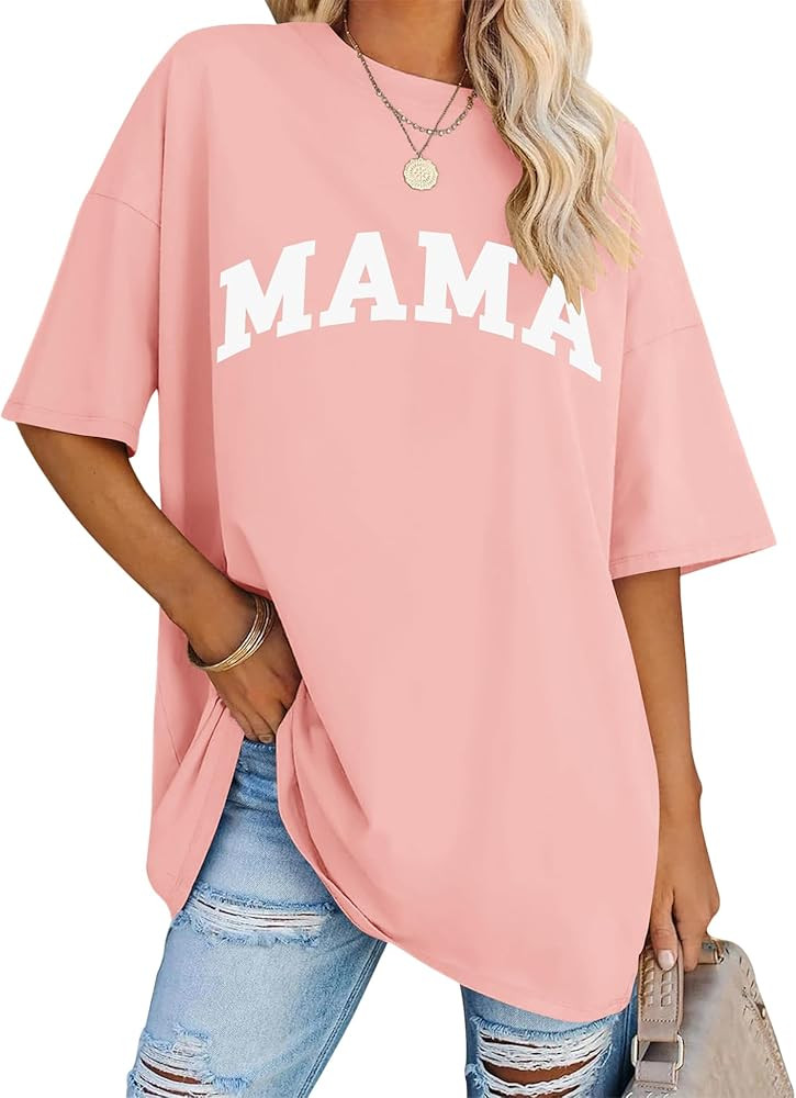 LOMON Oversized T Shirts for Women Short Sleeve Crewneck Summer Tops Loose Casual Mama Shirts Bas... | Amazon (US)