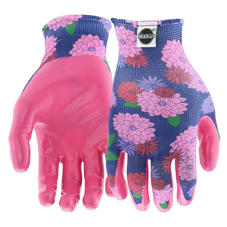 Miracle-Gro Women's Nitrile Coated Grip Floral Pattern Gardening Work Gloves 3-Pack, Extreme Comf... | Walmart (US)