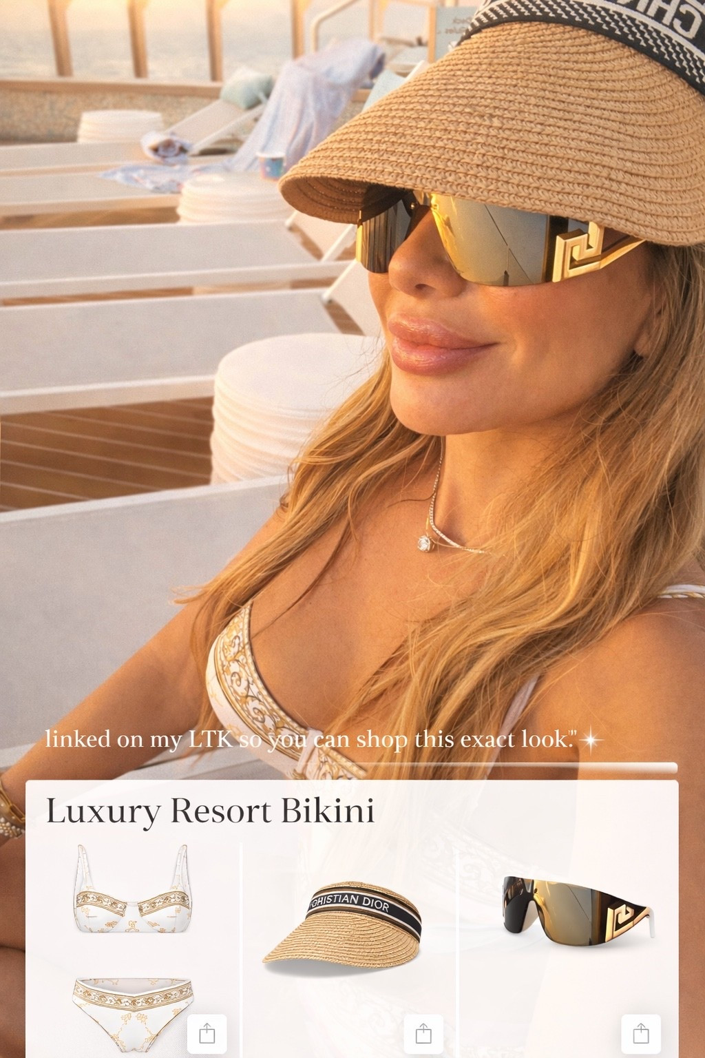 Spring Break Ready? This is my definition of luxury swimwear 🤍
The white and gold bikini gives that expensive resort look that’s so flattering on every body. The structured top lifts and shapes, while the bottoms smooth and elongate the legs — perfect for pool days, cruises, and beach vacations.

If you love timeless, elegant swimwear that looks designer but doesn’t feel stiff or uncomfortable, this set is a must-have. It photographs beautifully in the sun and gives that clean, elevated aesthetic I always go for.

Linked on my LTK so you can shop this exact look ✨

#LTKootd #LTKTravel #LTKOver40