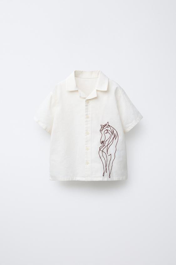 LINEN BLEND EMBROIDERED HORSE SHIRT | Zara US