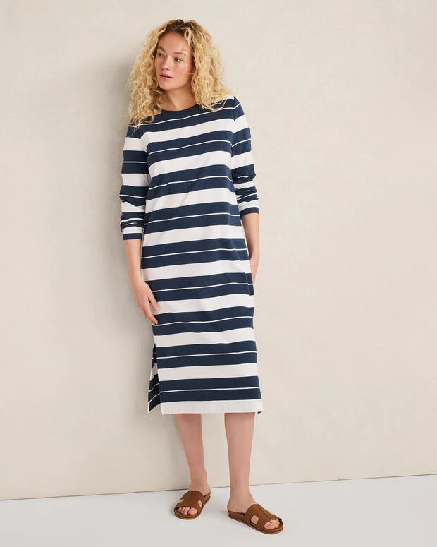 Organic Cotton Interlock Stripe Midi Dress | Talbots