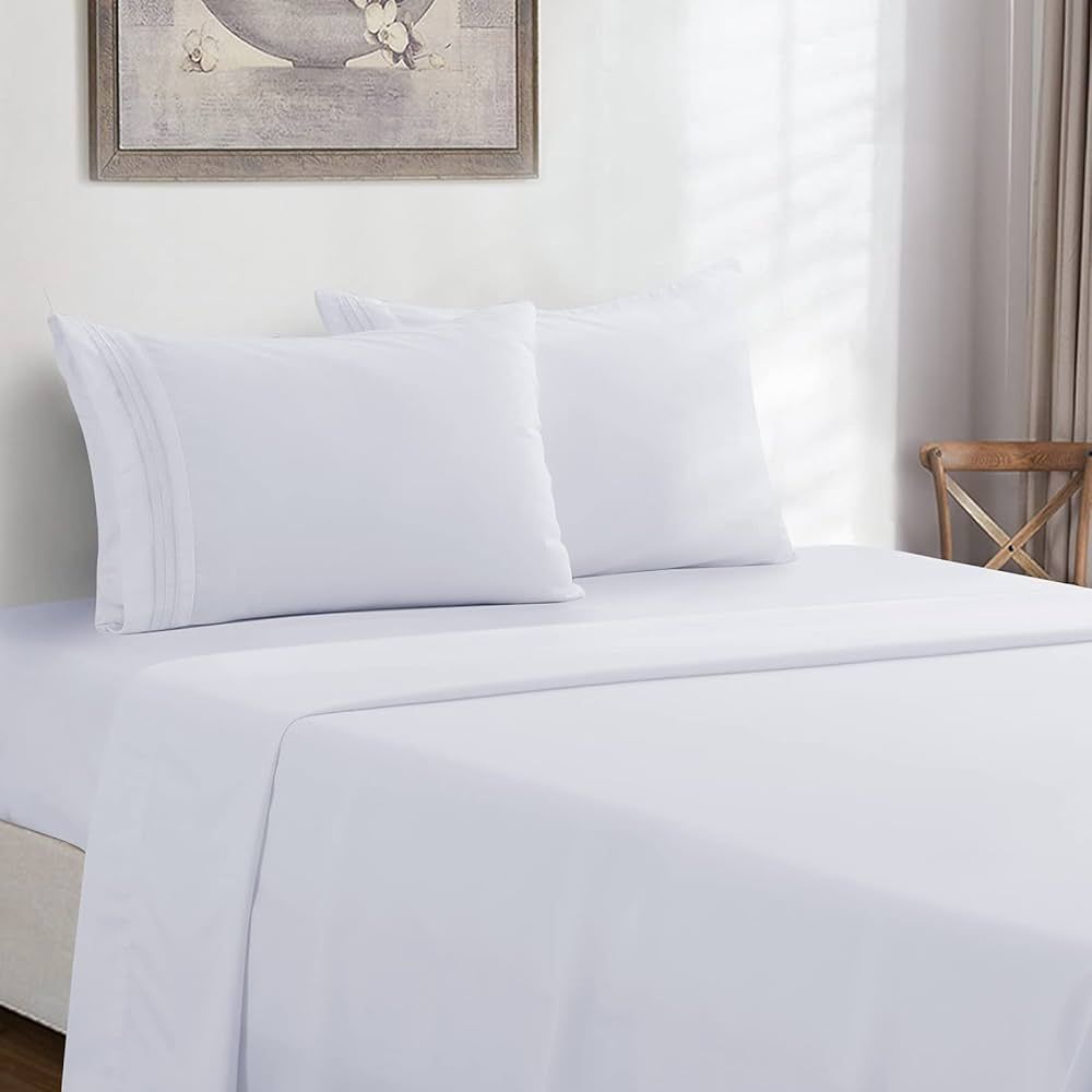 Luxurious King Bed Sheet Set - White - 1800 Thread Count Hypoallergenic Microfiber - Super Soft 4... | Amazon (CA)