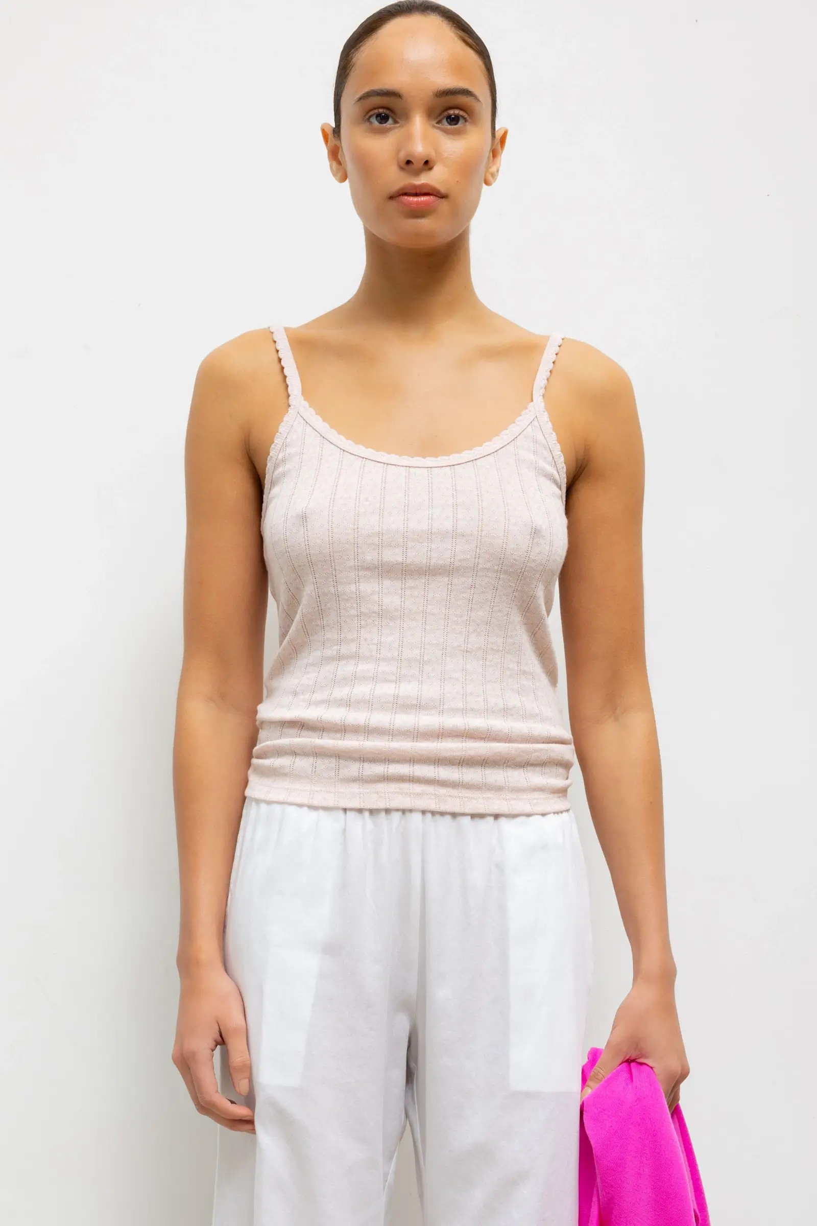 LESET Pointelle Tank in Petal Melange in Cotton | LESET