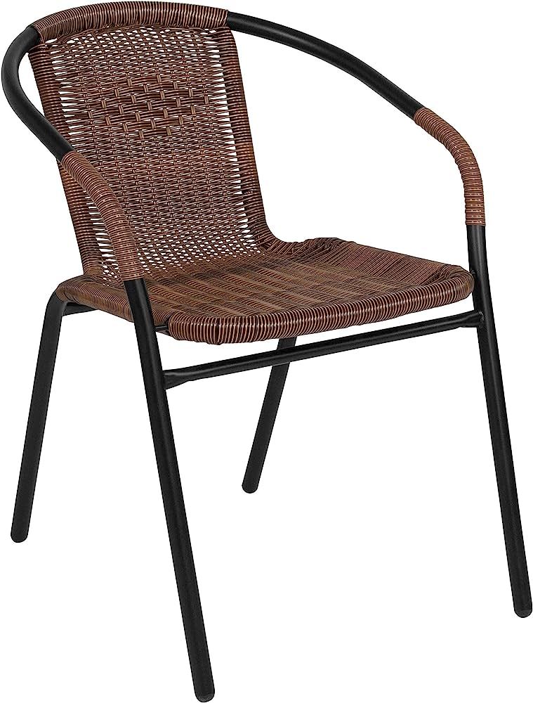 Flash Furniture Lila 4 Pack Medium Brown Rattan Indoor-Outdoor Restaurant Stack Chair | Amazon (US)