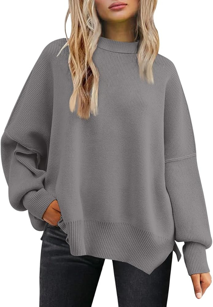 LILLUSORY Women's Oversized Batwing Sweaters 2025 Fall Outfits Trendy Crewneck Knit Side Slit Fas... | Amazon (US)