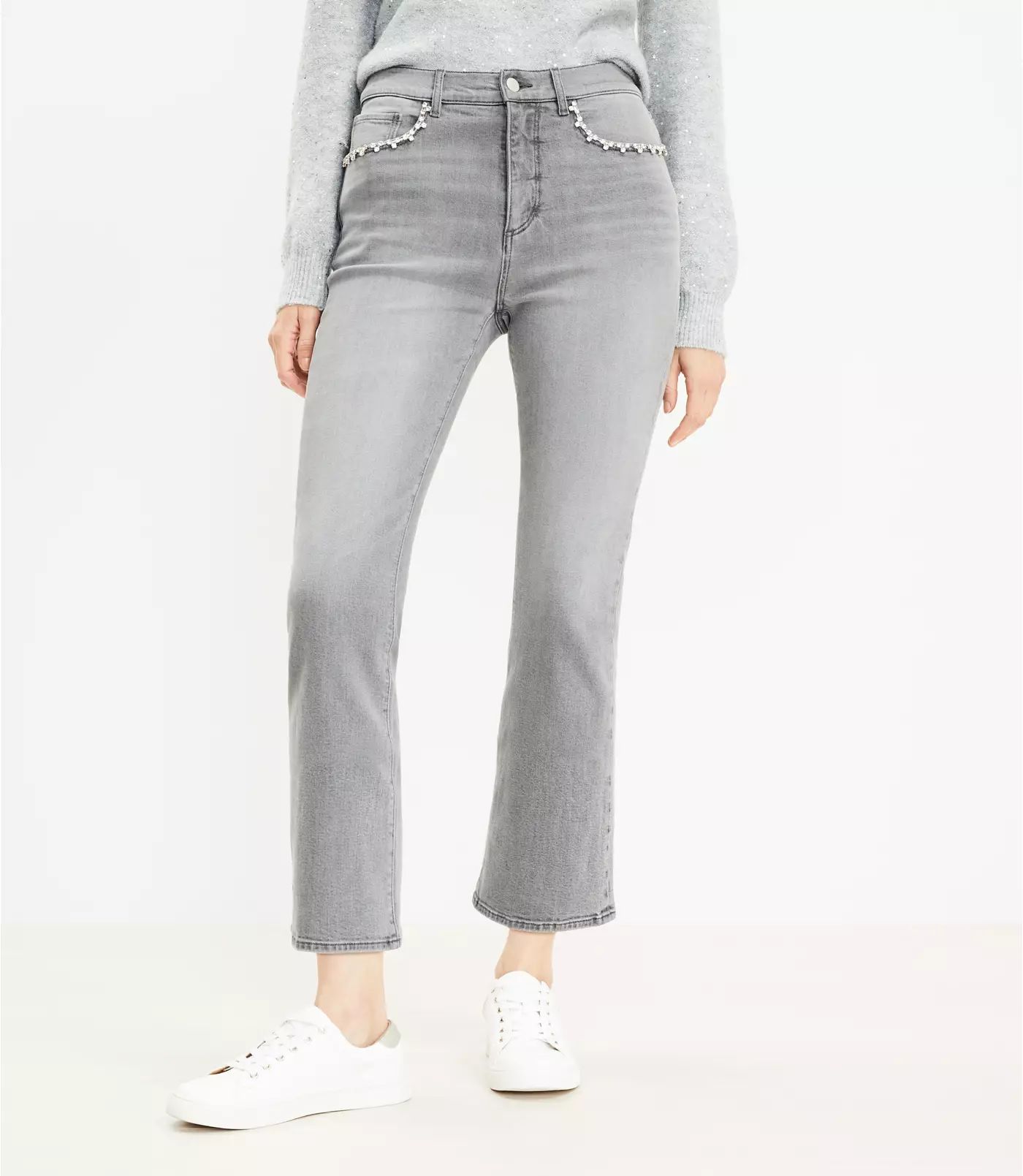 Jeweled High Rise Kick Crop Jeans | LOFT