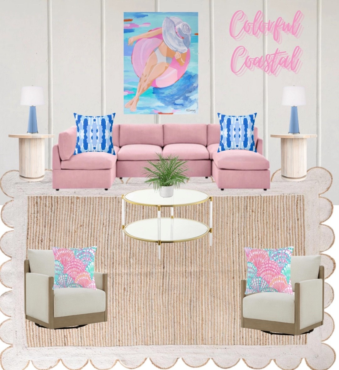 Colorful Coastal hang out room.

Colorful Coastal Design, Coastal Art, Pink Couch

#LTKHome