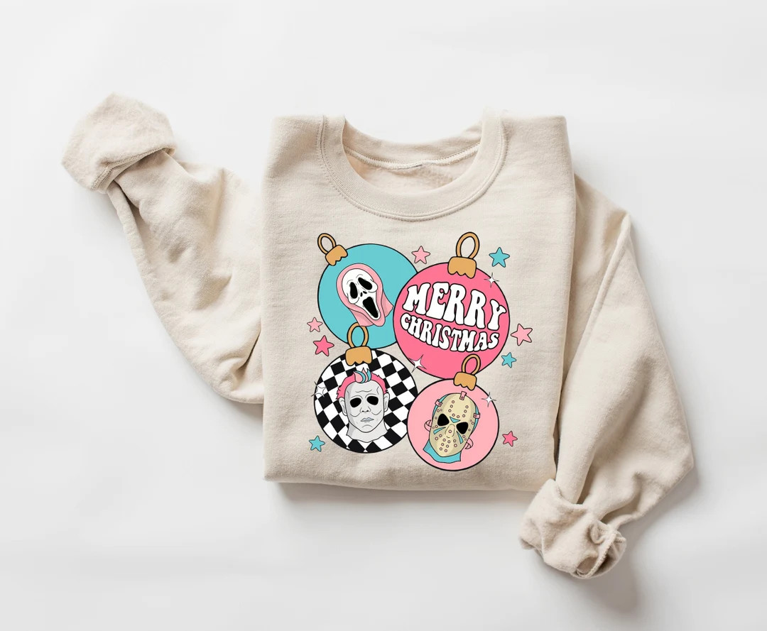 Horror Characters Christmas Shirt, Scary Christmas Sweatshirt, Merry Creepmas, Horror Xmas Party,... | Etsy (US)