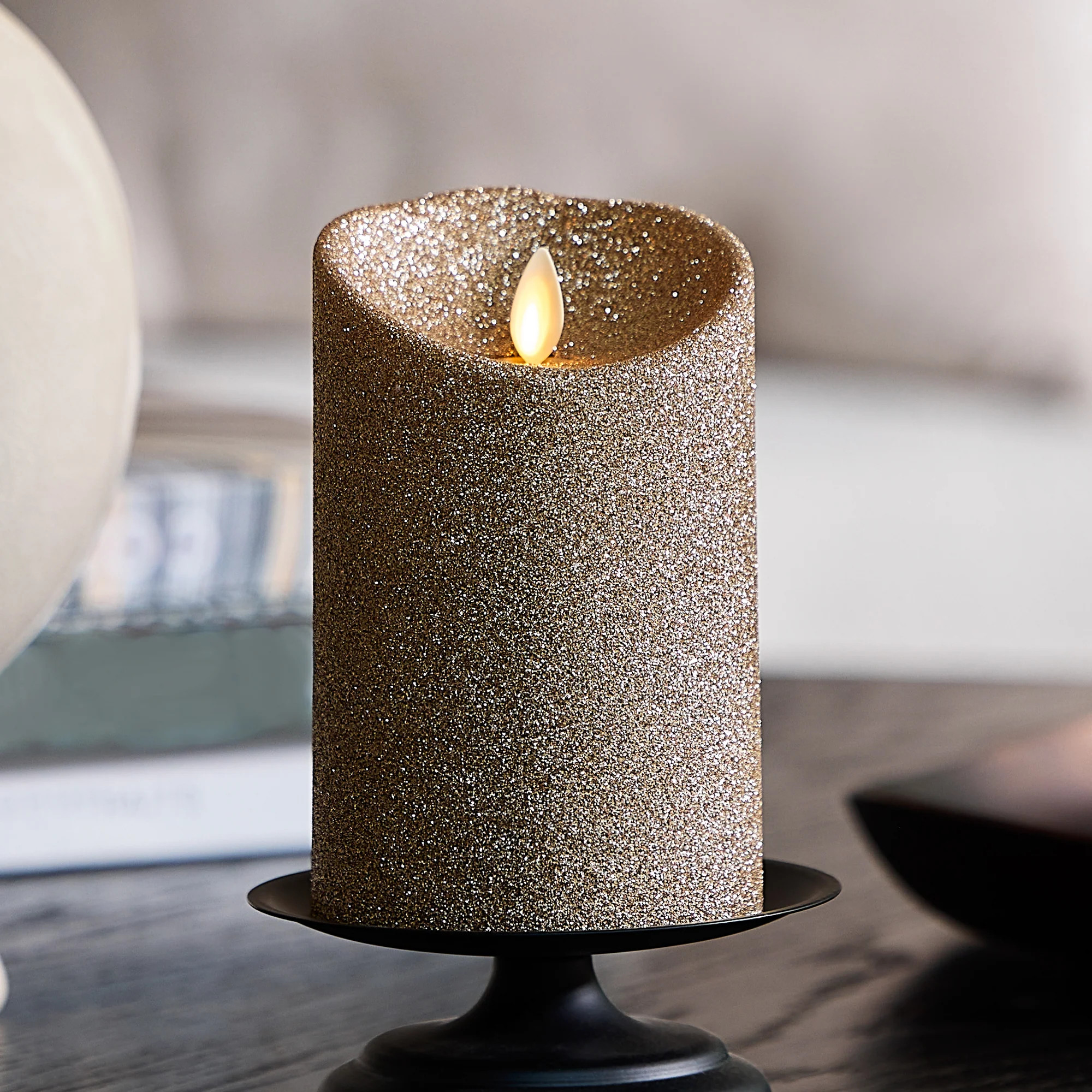 Champagne Glow Glitter Flameless Candle Pillars | Luminara