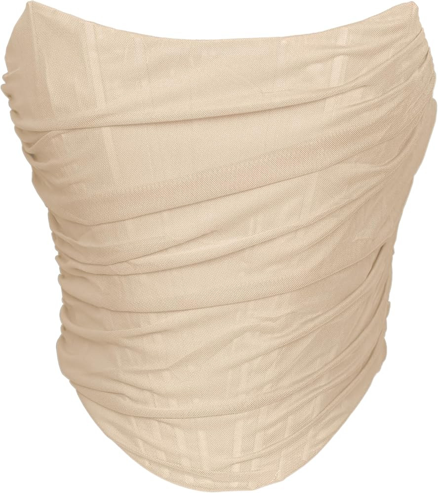 MOALLUOM Mesh Corset Crop Top Bustier Underbust Boned Backless Sleeveless Strapless Off Shoulder ... | Amazon (US)