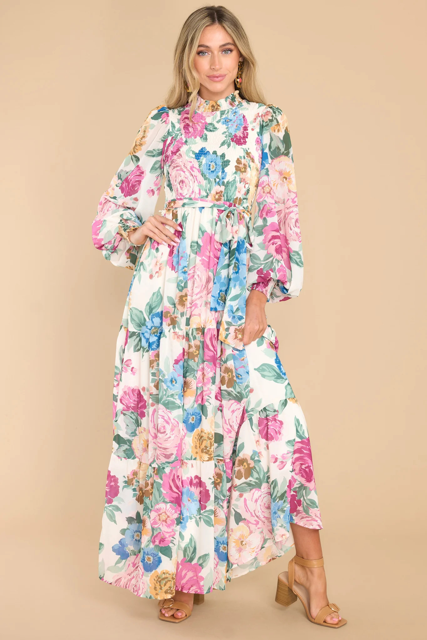 Ladylike Ivory Floral Maxi Dress | Red Dress 