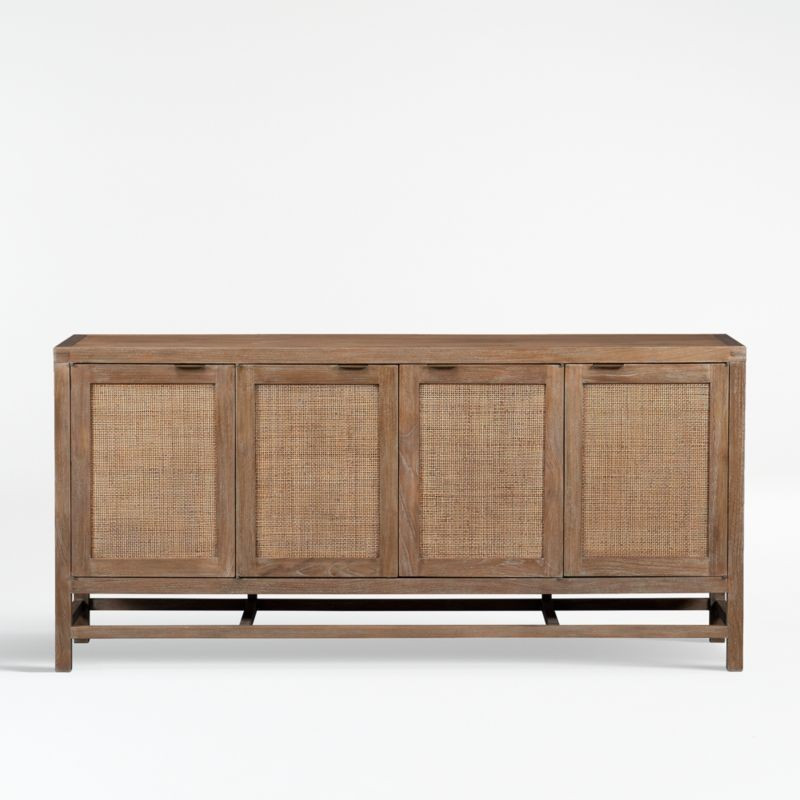 Blake Light Brown with Grey Wash Teak and Rattan 68" Media Console + Reviews | Crate & Barrel | Crate & Barrel