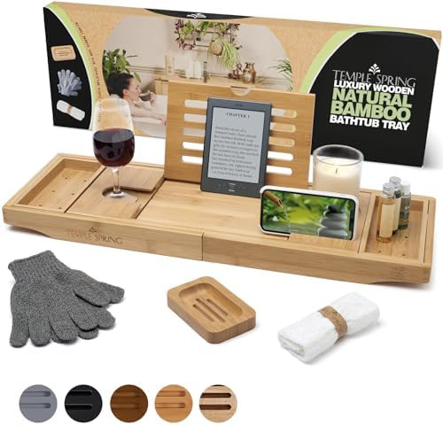 Temple Spring Wooden Bathtub Tray, Bamboo Bathroom Accessories, Bath Tray for Tub, at Home Spa Es... | Amazon (US)