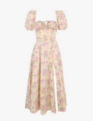 Tallulah puffed-sleeve cotton-blend midi dress | Selfridges