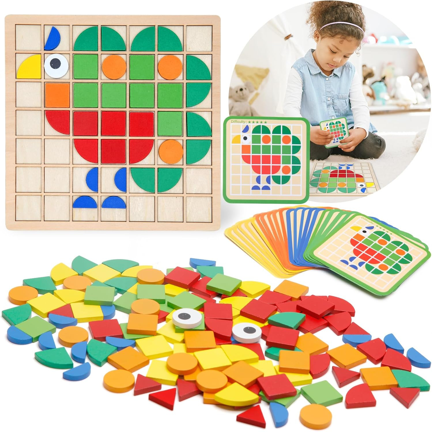 Montessori Tangram Educational, Geometric Shapes Puzzle Toys with 120Pcs Wooden Puzzle Blocks and... | Amazon (US)