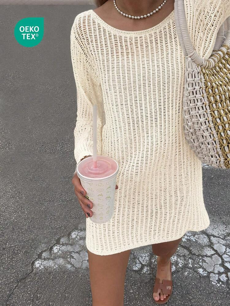 Vestido corto de cubrir casual y ligero con detalles de encaje transparente de manga larga para m... | SHEIN