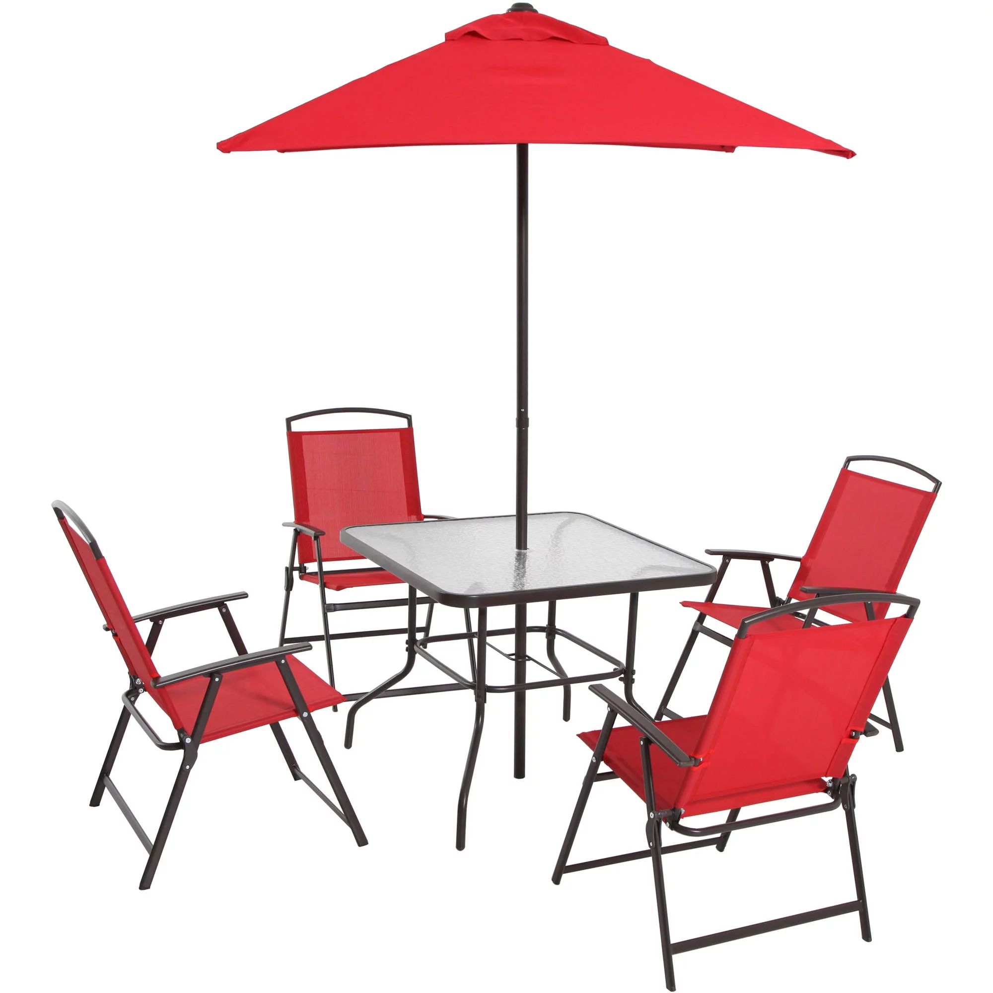 Mainstays Albany Lane Steel Outdoor Patio Dining Set of 6, Red | Walmart (US)