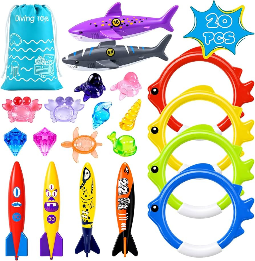 20Pcs Summer Pool Diving Swimming Toys for Kids Ages 3-12, Fun Swim Games Sinking Set, Underwater... | Amazon (US)