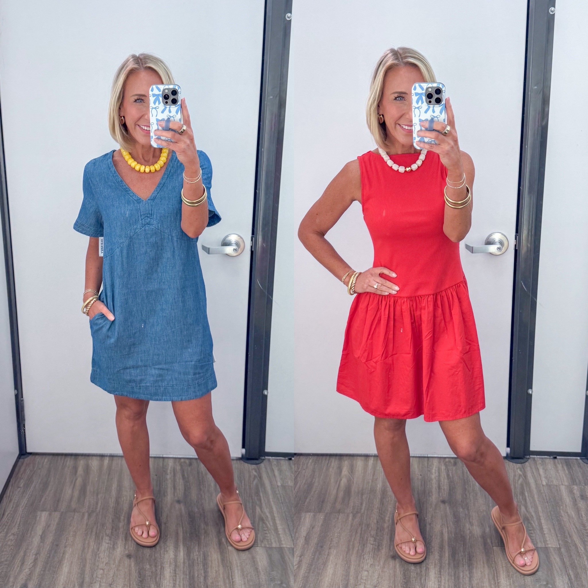 Old Navy - in store try-on. Short-Sleeve Denim Mini Shift Dress - size XS. 4 colors. Mixed Media Drop-Waist Mini Dress - size XS. 3 colors.

#LTKSaleAlert #LTKOver40 #LTKSeasonal