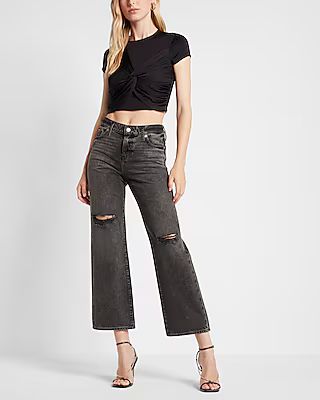 Mid Rise Black Ripped 90s Ankle Boot Jeans | Express