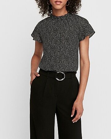 Dotted Ruffle Mock Neck Blouse | Express