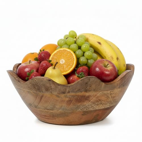 Mela Artisans Medium Scalloped Decorative Wooden Bowl | 10 Inch Mango Wood Fruit & Serving Bowl | Natural Grain Texture | Ideal for Kitchen Counter | Snacks | Desserts | Bread | Handcrafted Decor | Amazon (US)