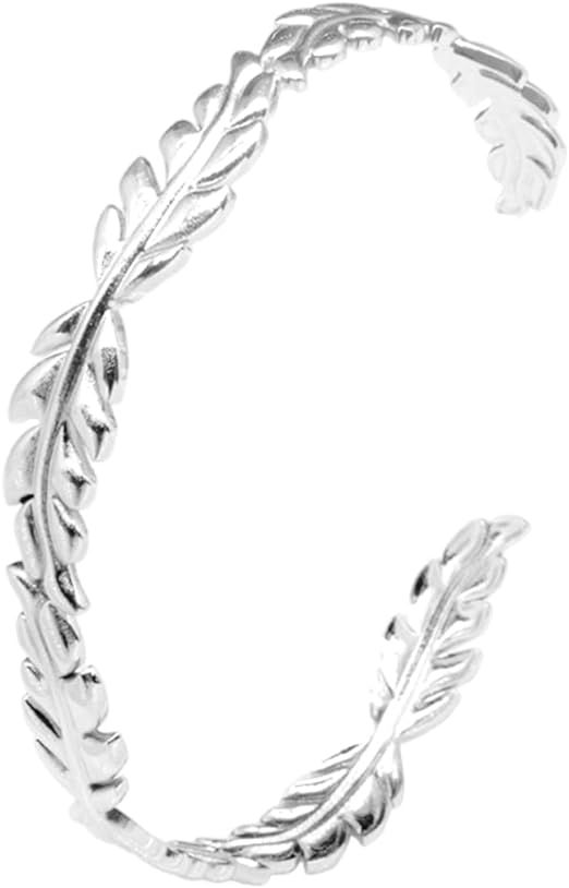 Jude Jewelers Stainless Steel Open Cuff Olive Tree Leaf Style Adjustable Size Bangle Bracelet | Amazon (US)