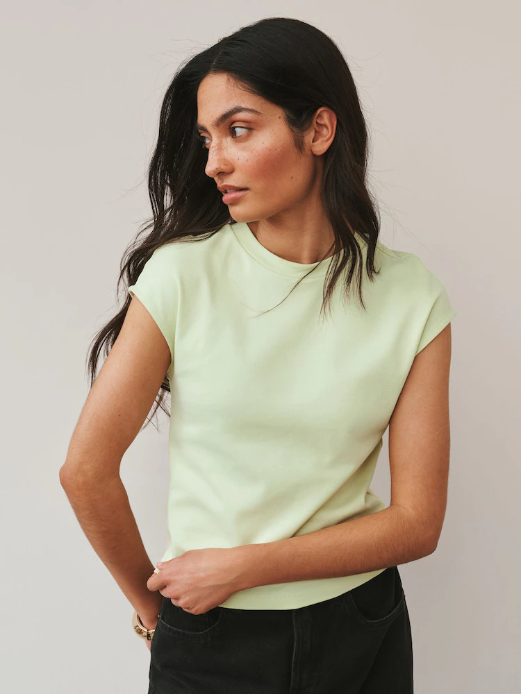 Limoengroen - Aansluitend T-shirt met kapmouwen en ronde hals | Next EU