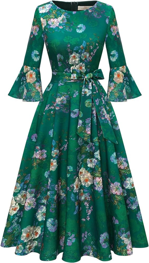 HomRain Women's Church Dresses for 2025 Wedding Guest Cocktail Tea Party Bell Sleeve Vintage Even... | Amazon (US)