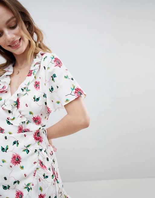 Glamorous Petite Mini Wrap Dress With Ruffle Hem And Tie Waist In Ditsy Floral | ASOS US