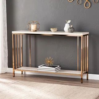 Silver Orchid Ham Faux Stone Console Table - Rectangular - No - Shelf - Gold/Off-White - Glam - 3... | Bed Bath & Beyond