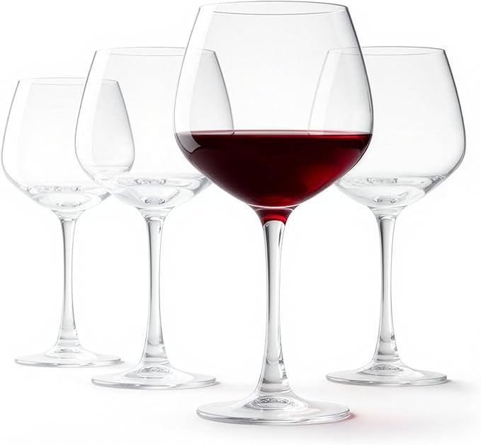 Amazon Basics Stemmed Red Wine Glasses, 20 oz., Dishwasher-Safe, 4-Piece Set | Amazon (US)
