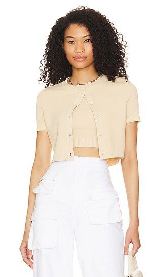 Claudia Short Sleeve Cardi in Beige | Revolve Clothing (Global)