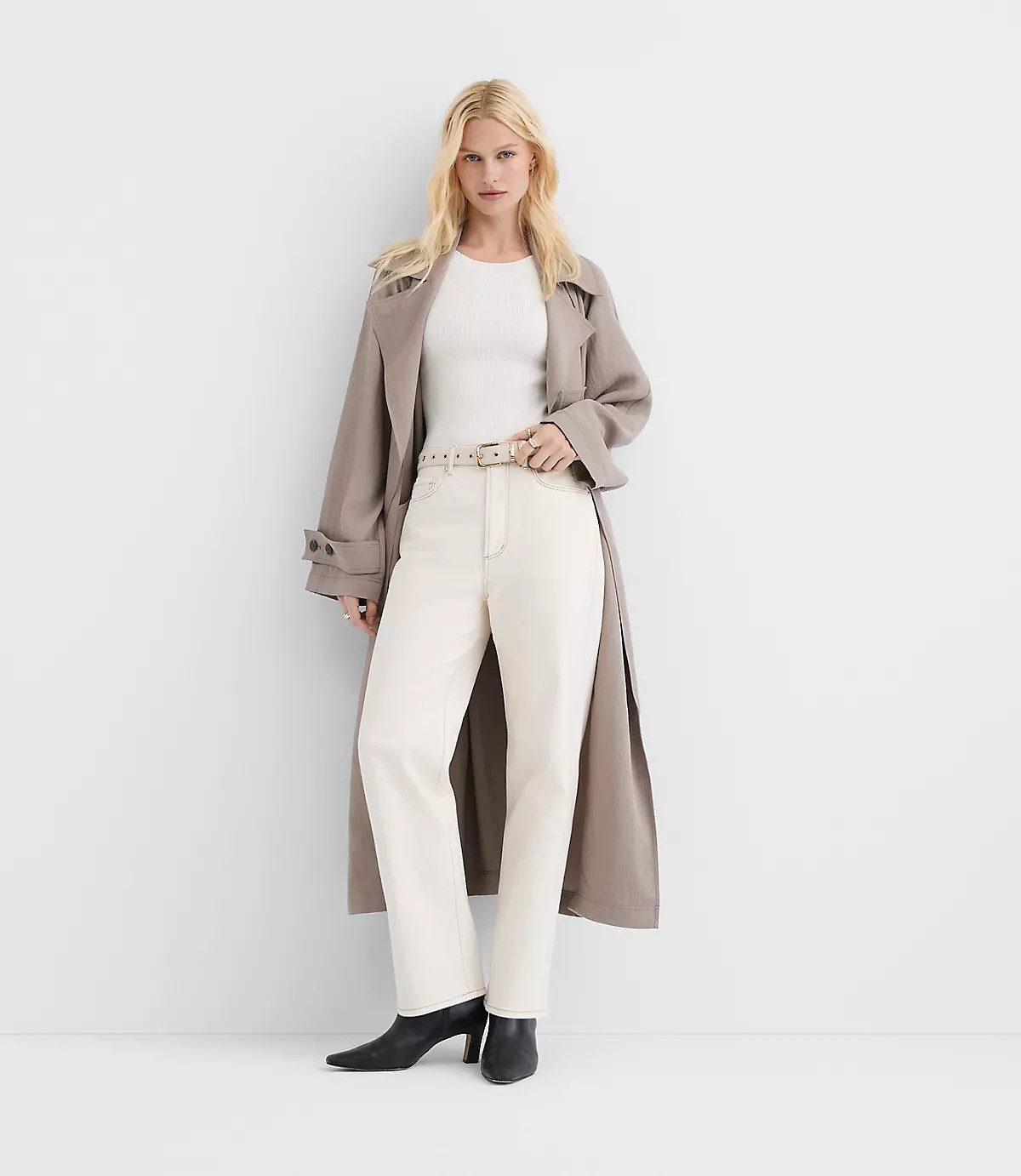 Rivete Petite High Rise Straight Jeans in Ivory | LOFT