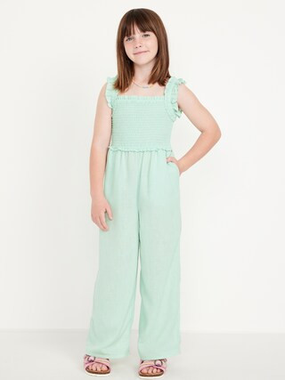 Sleeveless Smocked Ruffle-Trim Jumpsuit for Girls | Old Navy (US)