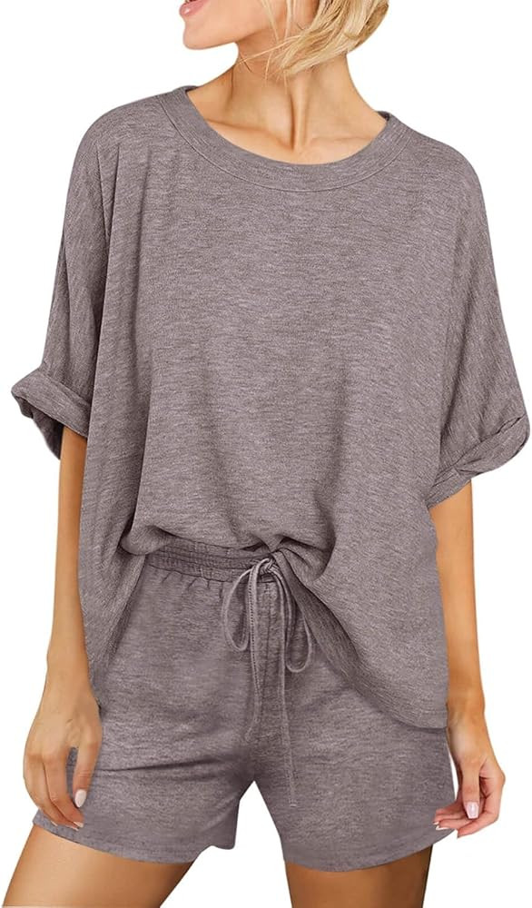 Tankaneo Womens 2 Piece Lounge Sets Oversized Short Sleeve T-shirts Drawstring Shorts Pajamas Sum... | Amazon (US)