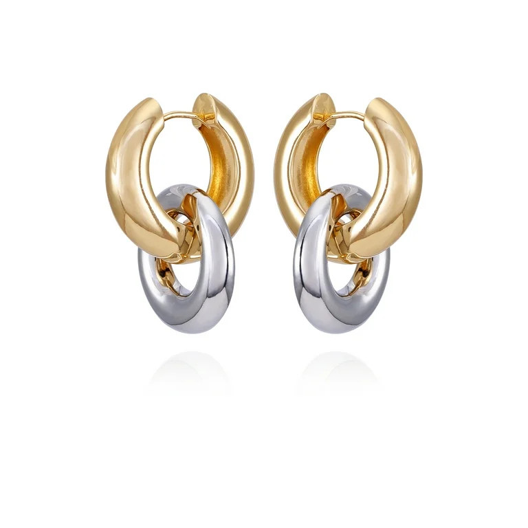 Time and Tru Women's Two Tone Modern Wide Double Hoop Clutchless Earring | Walmart (US)