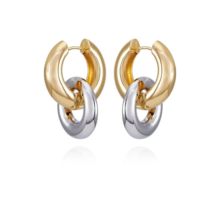 Time and Tru Women's Two Tone Modern Wide Double Hoop Clutchless Earring - Walmart.com | Walmart (US)